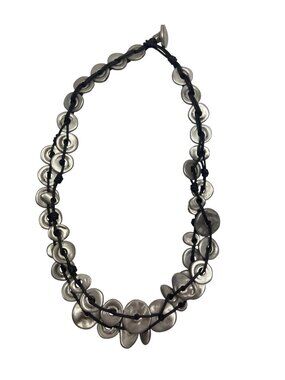 Uno De 50 Button Closure Necklace With Layered Silver-Tone Discs And Black Cord